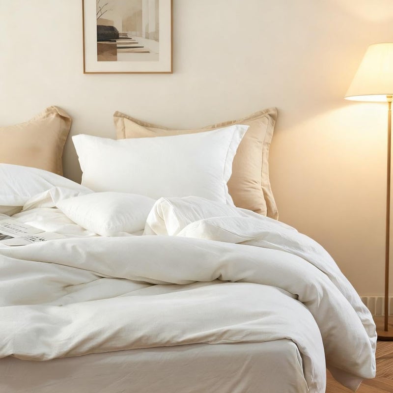 Simple&Opulence French Linen Duvet Cover Set 78" x 86"- 3 Pieces (1 Comforter Cover,2 Pillowcases)- Natural Flax Cotton Blend-Solid Color Breathable Farmhouse Bedding-Off White, Full - Image 3